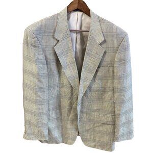 Jones New York Mens Blazer Jacket R44 Classic Plaid Wool Blend Double Button